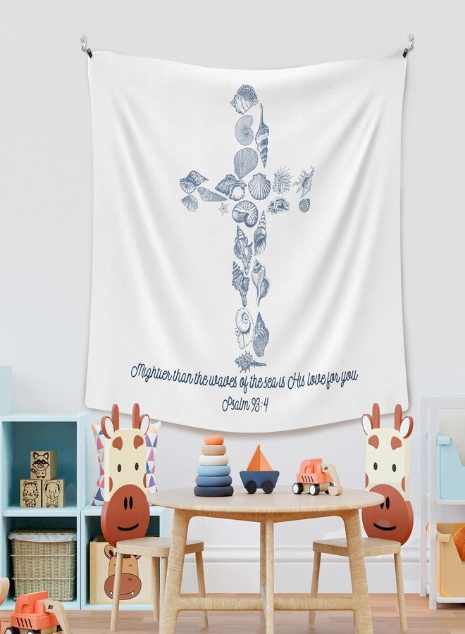 XLDLIOO Christian Ocean Tapestry, Bible Verse Beach Coastal Cross Sea Shell Wall Tapestry Hanging for Beachy House Bedroom, Blue Easter Tapestries Wall Decor Art for Church Prayer Room 50x60in - Image 5